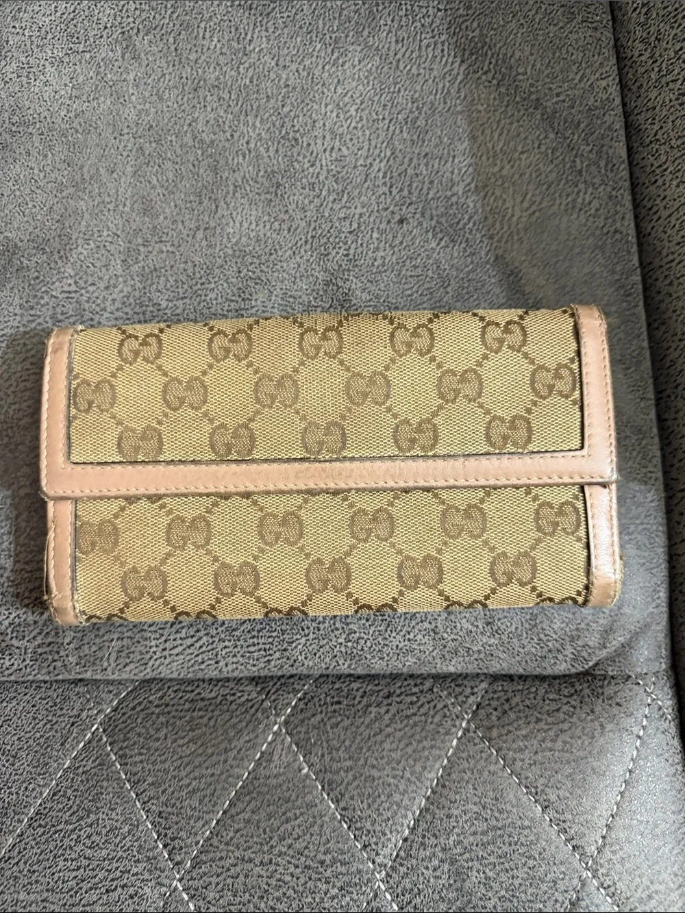Gucci Beige Monogram Continental Wallet with Light Pink Trim